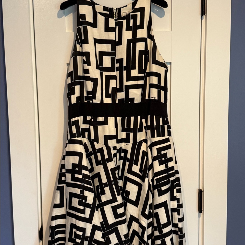Milly Black and White Geometric Midi Dress